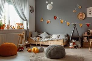 leven kamer voor kinderen en poppen met generatief ai foto