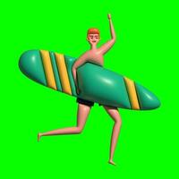 in beweging 3d surfing met groene scherm achtergrond foto