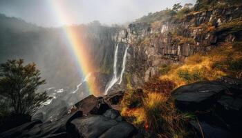 rustig tafereel majestueus berg bereik, vloeiende water gegenereerd door ai foto