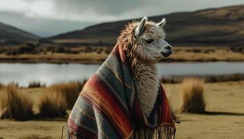 alpaca wollig portret vangt landelijk schoonheid in natuur gegenereerd door ai foto