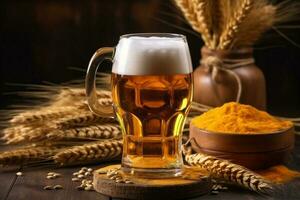 schuim drank pint lager kroeg glas alcohol bier drinken goud. generatief ai. foto
