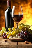 drinken druif achtergrond glas detailopname fles wijn wijnmakerij alcohol drank voedsel. generatief ai. foto