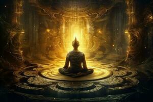 chakra energie geestelijk silhouet yoga meditatie zen houding vrede aura. generatief ai. foto