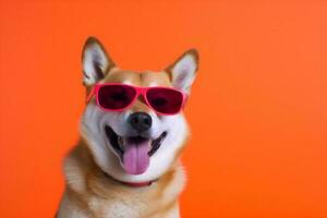hond portret zomer grappig glimlach geïsoleerd dier schattig huisdier zonnebril achtergrond. generatief ai. foto