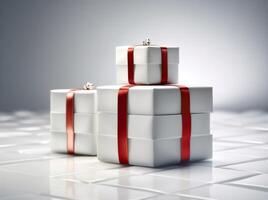 geïsoleerd Cadeau doos geschenk lint Kerstmis pakket rood wit verrassing. generatief ai. foto