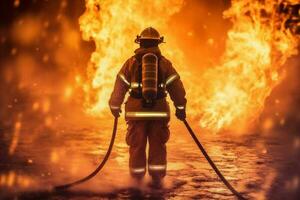 brand uniform veiligheid noodgeval uitrusting brandweerman rook redden brandweerman vechter. generatief ai. foto