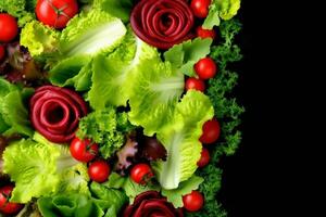 kaas gezond vers salade donker voedsel achtergrond vegetarisch groen groente eetpatroon. generatief ai. foto