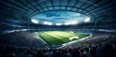 spel voetbal wereld sport groen Amerikaans voetbal doel stadion arena licht. generatief ai. foto