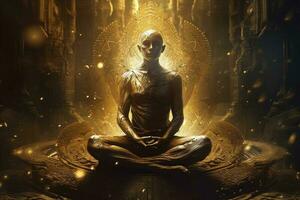 meditatie yoga houding aura silhouet geestelijk vrede energie chakra zen. generatief ai. foto