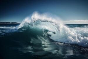 oceaan surfing vloeistof Botsing natuur blauw Golf koel water zee. generatief ai. foto