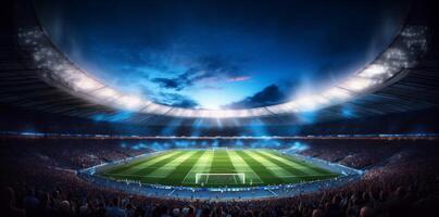 spel stadion arena voetbal groen sport Amerikaans voetbal doel licht wereld. generatief ai. foto