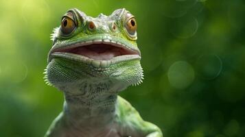 dieren in het wild detailopname leguaan bril schaal hagedis dier reptiel groen portret. generatief ai. foto