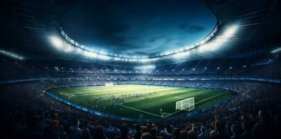 wereld licht voetbal sport doel stadion spel Amerikaans voetbal groen arena. generatief ai. foto