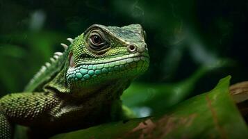 groen schaal natuur reptiel leguaan detailopname hagedis dier dieren in het wild portret. generatief ai. foto