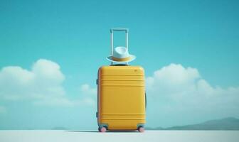 reis hoed vakantie vakantie reizen koffer reis blauw achtergrond bagage concept. generatief ai. foto