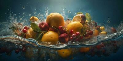 vers laten vallen gezond groen voedsel fruit achtergrond tropisch vitamine aardbei water. generatief ai. foto