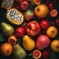 laten vallen water fruit groen vitamine voedsel gezond aardbei sappig vers achtergrond. generatief ai. foto