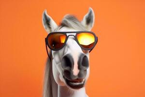 stofbril portret achtergrond pret dier glimlach paard kleurrijk zoogdier grappig zonnebril. generatief ai. foto