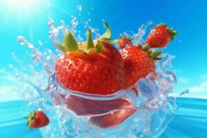 water gezond rood plons blauw fruit achtergrond vers aardbei voedsel versheid. generatief ai. foto