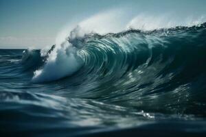 koel natuur zee blauw Golf Botsing surfing oceaan vloeistof water. generatief ai. foto