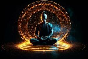 meditatie energie houding zen geestelijk silhouet chakra vrede aura yoga. generatief ai. foto