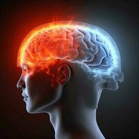 geneeskunde hoofd blauw röntgenstraal pijn medisch hersenen hoofdpijn anatomie rood. generatief ai. foto