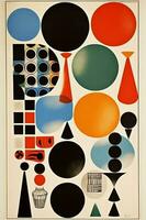 oog kunst cirkel rood wijnoogst retro illustratie ontwerp abstract poster. generatief ai. foto