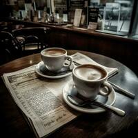 espresso kop ontbijt mok drank cafeïne voedsel tafel cafe drankje. generatief ai. foto