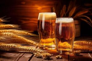 drinken pint goud schuim alcohol drank kroeg bier lager glas. generatief ai. foto