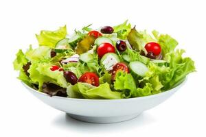 salade groente lunch groen voedsel sla vers tomaat vegetarisch gezond. generatief ai. foto