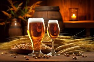 alcohol drinken kroeg goud schuim bier lager glas drank pint. generatief ai. foto