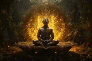 silhouet energie zen houding aura yoga vrede meditatie geestelijk chakra. generatief ai. foto