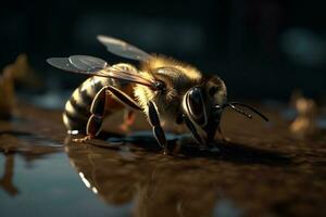 bij insect goud vorm detailopname achtergrond natuur geel honing macro stuifmeel. generatief ai. foto