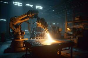 industrieel robot werken in de fabriek. automotive industrie concept. ai gegenereerd foto