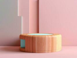 houten natuurlijk podium of voetstuk voor Scherm Product minimaal luxe ontwerp backdrop 3d geven gemaakt met generatief ai foto