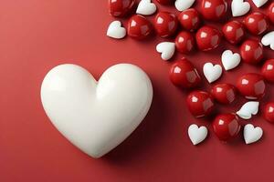 groot wit hart Aan donker rood kleur achtergrond valentijnsdag dag concept, harten buiten van hart vorm geven aan. generatief ai foto