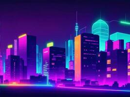 futuristische neon modern reclameborden in stad Bij nacht. voor technologie en advertentie tekens Bij modern gebouwen in hoofdstad stad.ai gegenereerd foto