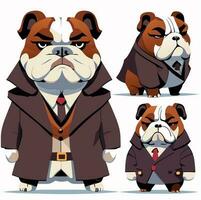 Engels bulldog clip art. verschillend poseert, jas kleuren set. vector illustratie foto