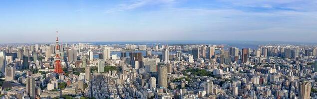 panorama tokyo stad horizon met tokyo toren Bij schemer in Japan, kleurrijk kleur - beeld foto