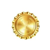 realistisch goud medaille met gegraveerde laurier krans en winnaar beker. veelzijdig ontwerpen voor Op maat prijzen en creatief projecten. foto