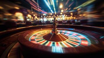 wazig beweging achtergrond en spinnen roulette. perfect voor casino thema's. levendig kleuren en dynamisch beweging. generatief ai foto