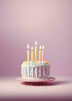 verjaardag kleurrijk taart versierd met snoepgoed, verjaardag taart met kaarsen, generatief ai. foto