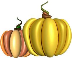 3d realistisch geel pompoenen en bladeren. decoratie voor halloween en herfst uitverkoop banners een ander. vector illustratie Aan wit achtergrond foto