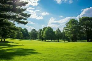 mooi park tafereel in openbaar park met groen gras veld- foto