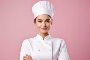 vrouw chef in wit uniform staand foto