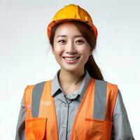 vrouw bouw ingenieur in veiligheid helm beschermend foto