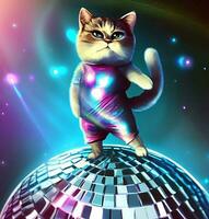 ai genereren foto een-kat-die-een-disco-outfit-draagt-onder-een-disco bal, digitaal kunst