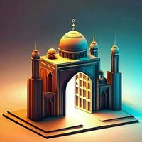 ai genereren foto 3d illustratie van een moskee met een poort in de midden-