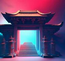 ai genereren foto 3d illustratie van een tempel met een poort in de midden-