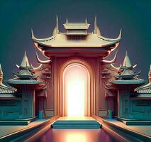 ai genereren foto 3d illustratie van een tempel met een poort in de midden-